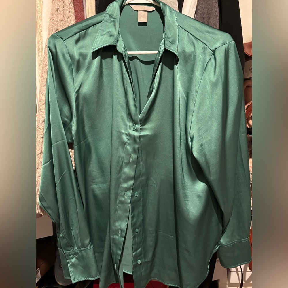 H&M Women's Green Satin Blouse